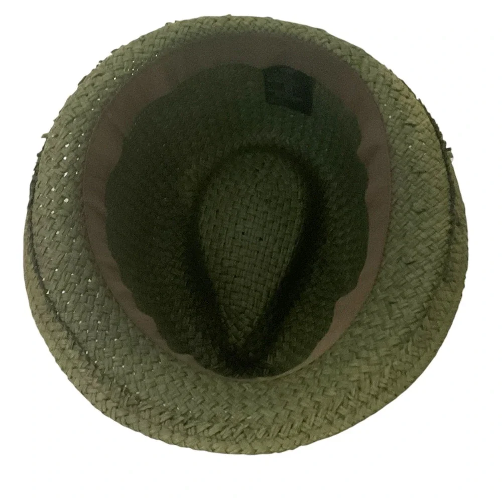 D&Y Olive Green Woven Paper Straw Fedora Sun Hat AFD8449 NWT